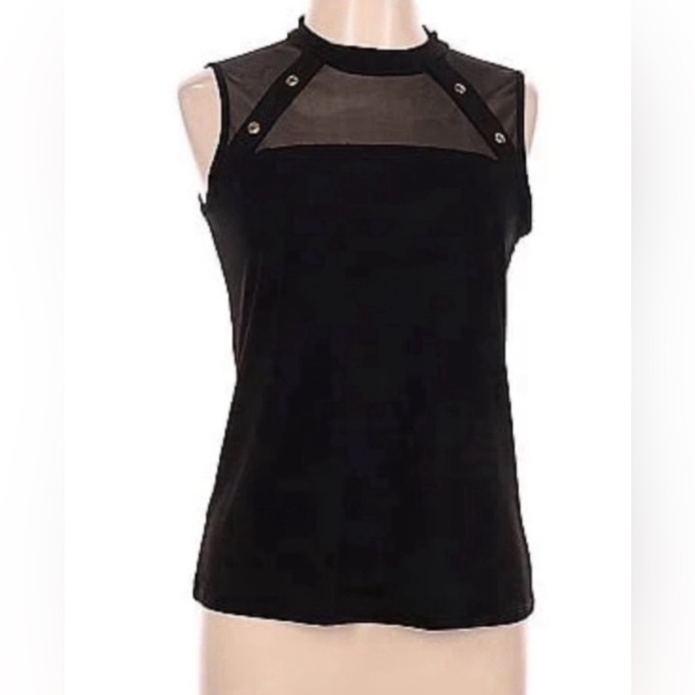 Adele & May - sleeveless top with metal grommets and and with transparent yoke.